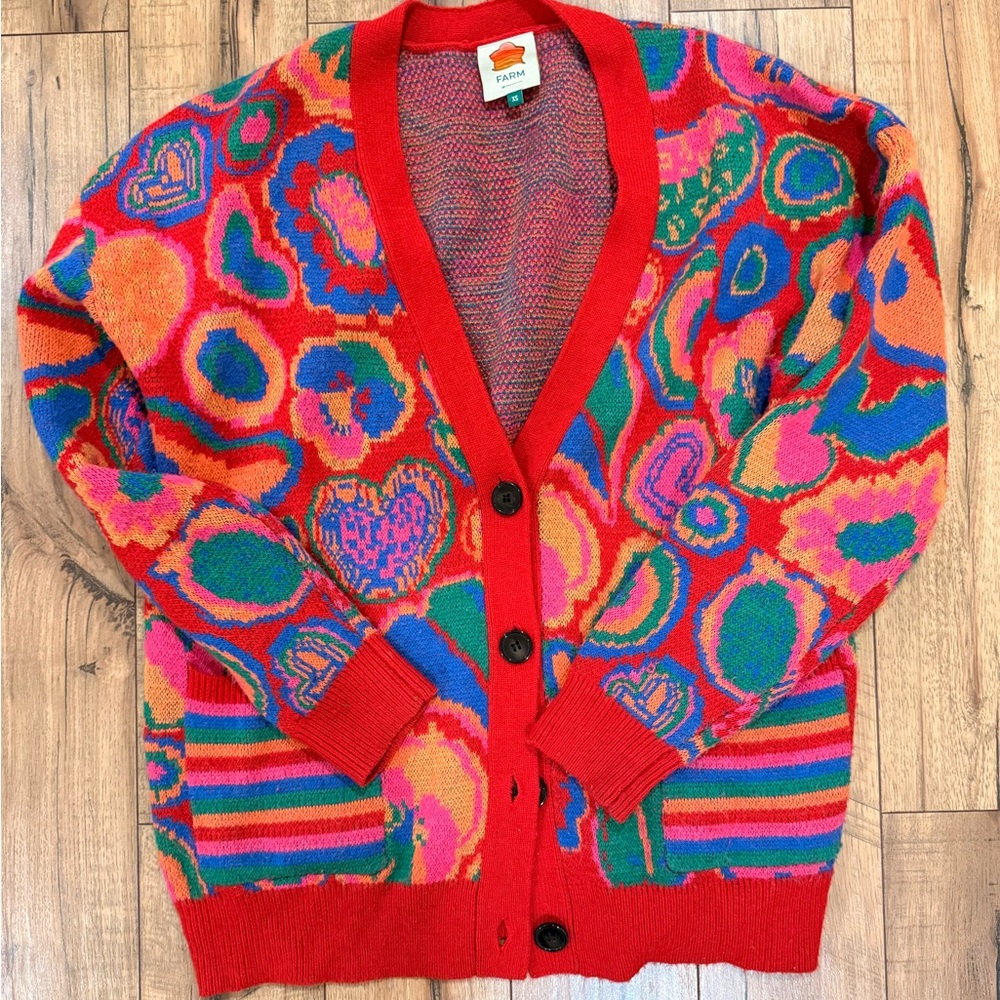 Farm Rio Red Heart Pattern Cardigan